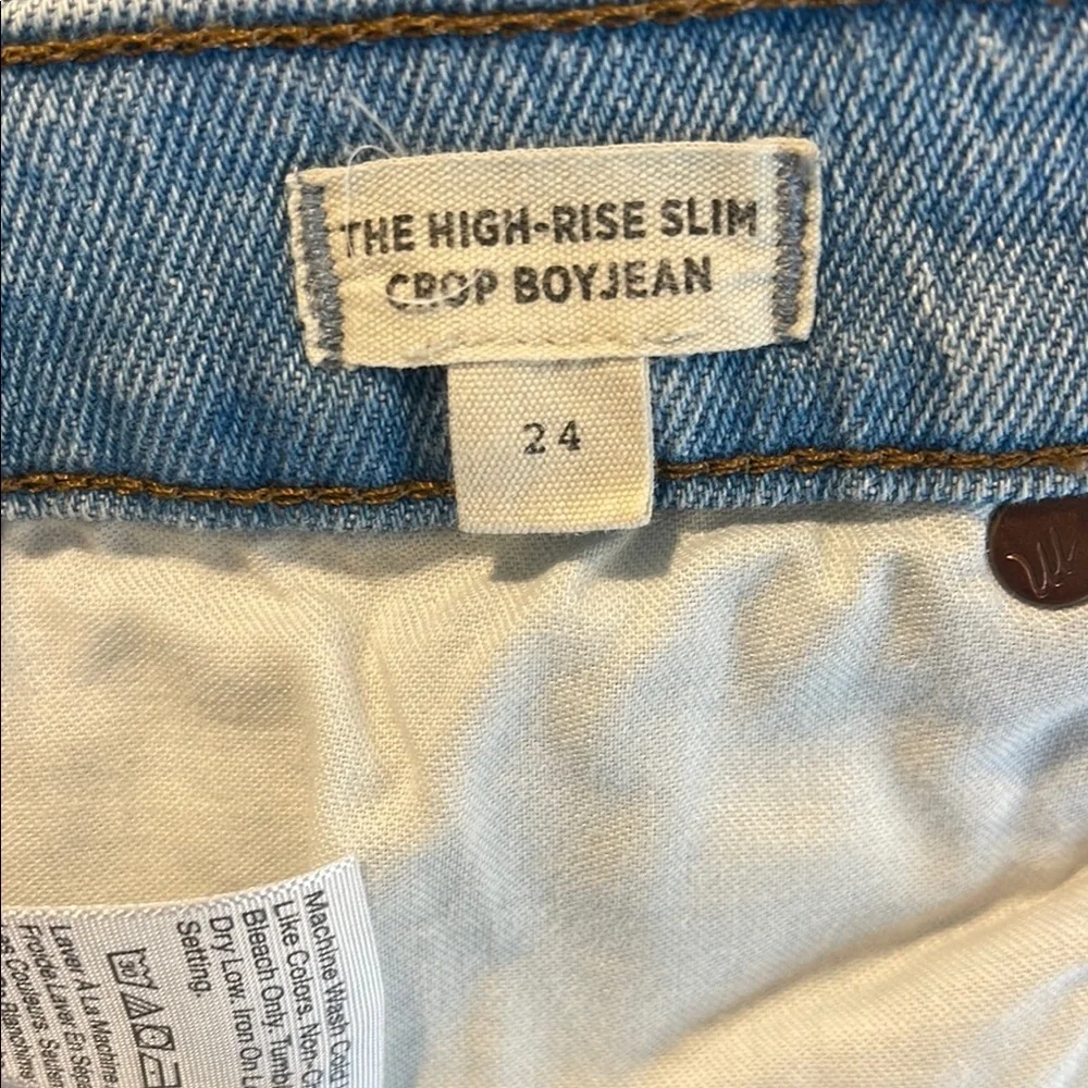 Madewell High-Rise Slim Crop Boyjean Light Wash Distressed Denim Jeans Size 24
